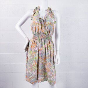 Rebecca Taylor Floral Dress Silk Watercolor Shower Ruffle Women's Size 8